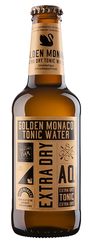 A bottle of AQUA MONACO Organic Tonic Water Extra Dry