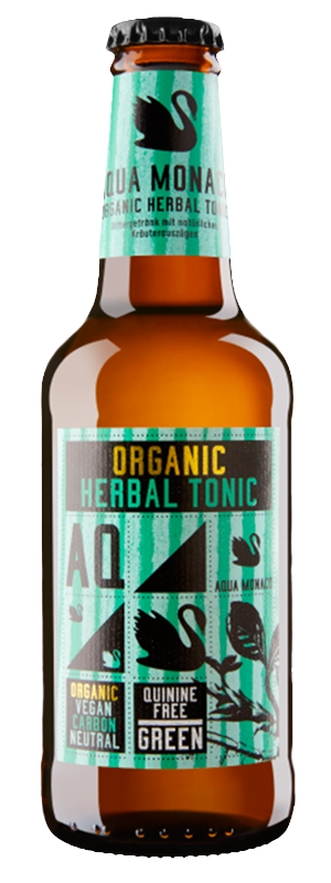 A bottle of AQUA MONACO Organic Herbal Tonic