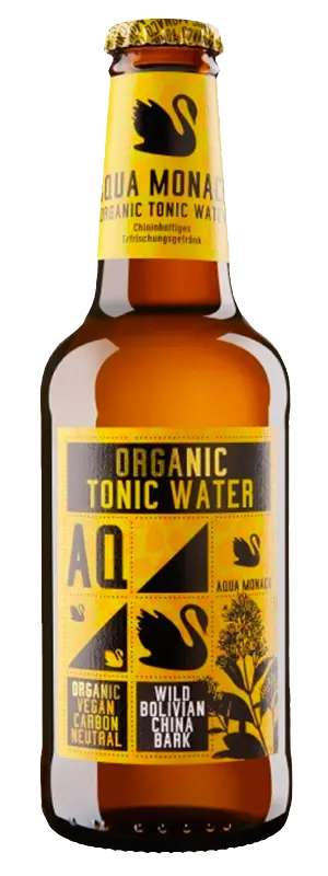 A bottle of AQUA MONACO Organic Tonic Water
