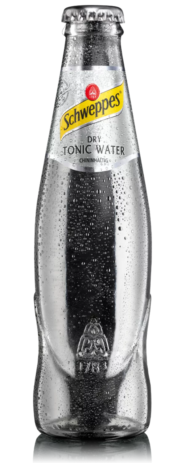 A bottle of Schweppes Dry Tonic